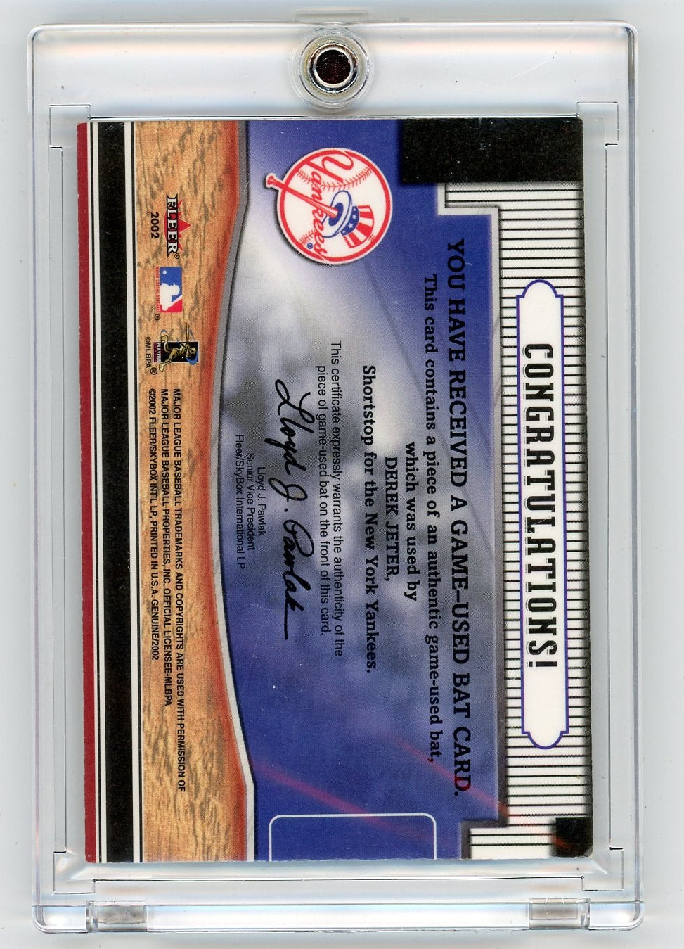 Derek Jeter 2002 Fleer Bat's Incredible game-used bat relic