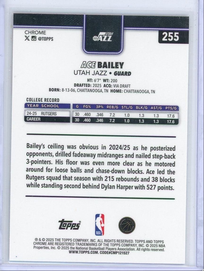 Ace Bailey 2025 Topps Chrome RWB refractor rookie card