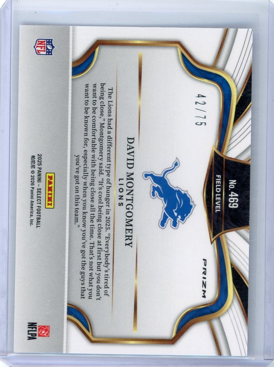 David Montgomery 2025 Panini Select Field Level Blue Checkerboard #'d 42/75