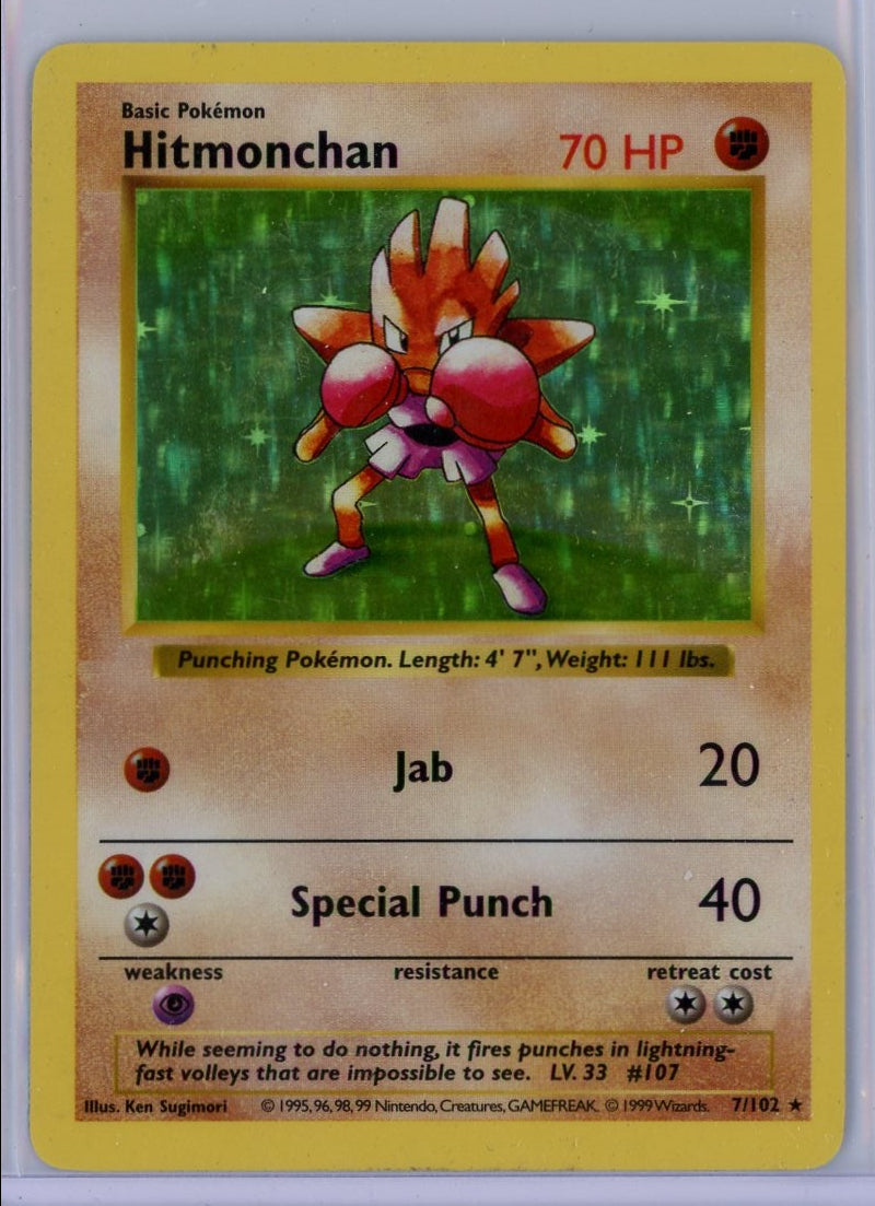 Hitmonchan Pokemon Base Set Shadowless holo #7/102 LP