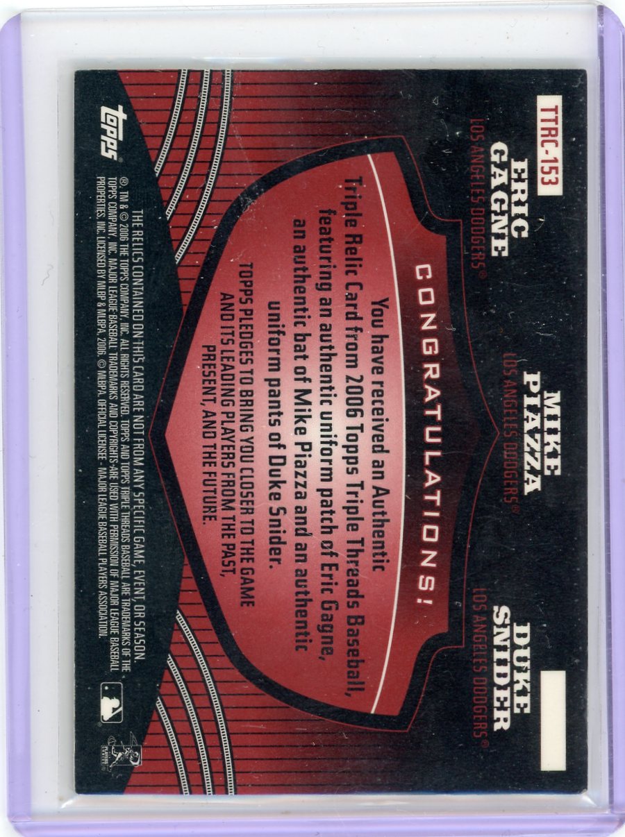 E. Gagne/M. Piazza/D. Snider 2006 Topps Triple Threads Triple Relic Combo #'d 18/18