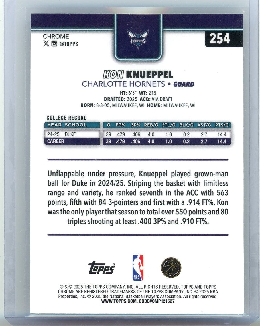 Kon Knueppel 2025 Topps Chrome refractor rookie card