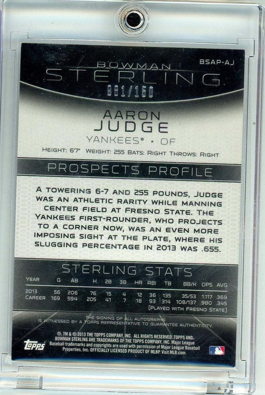 Aaron Judge 2013 Bowman Sterling Prospect Autograph Refractor #'d 081/150