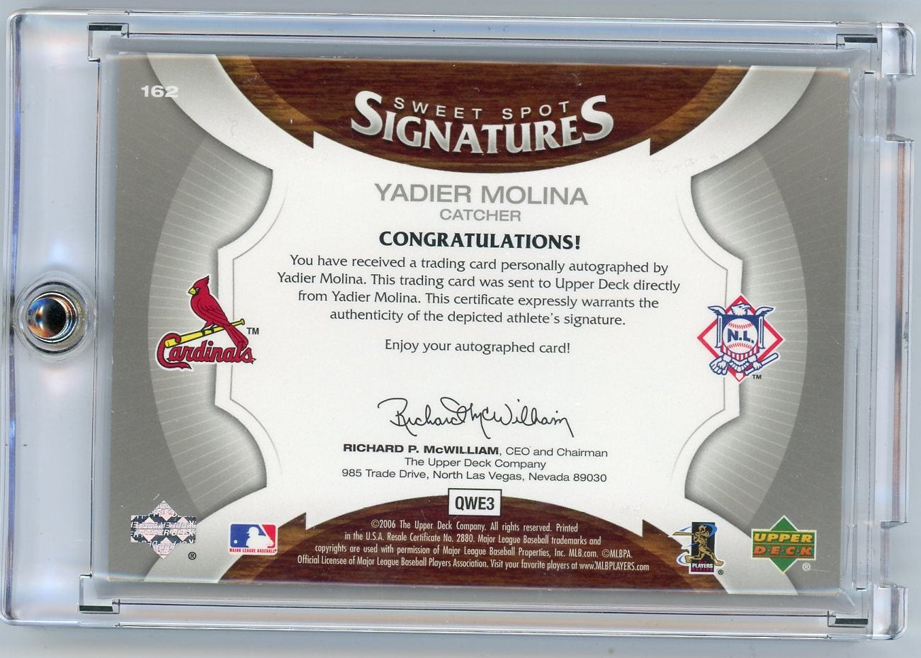 Yadier Molina 2006 Upper Deck Sweet Spot Signatures Auto #'d 151/275