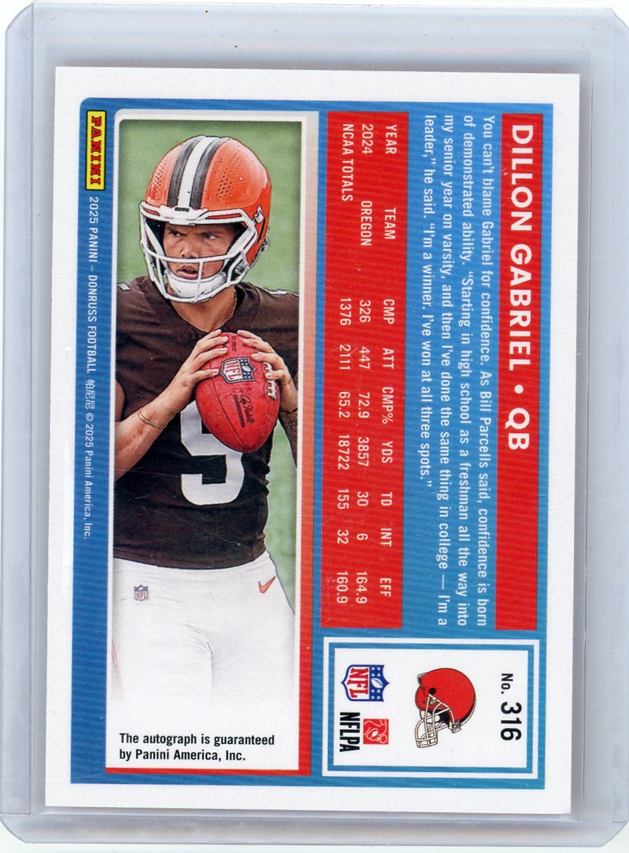 Dillon Gabriel 2025 Panini Donruss Rated Rookie Orange Auto