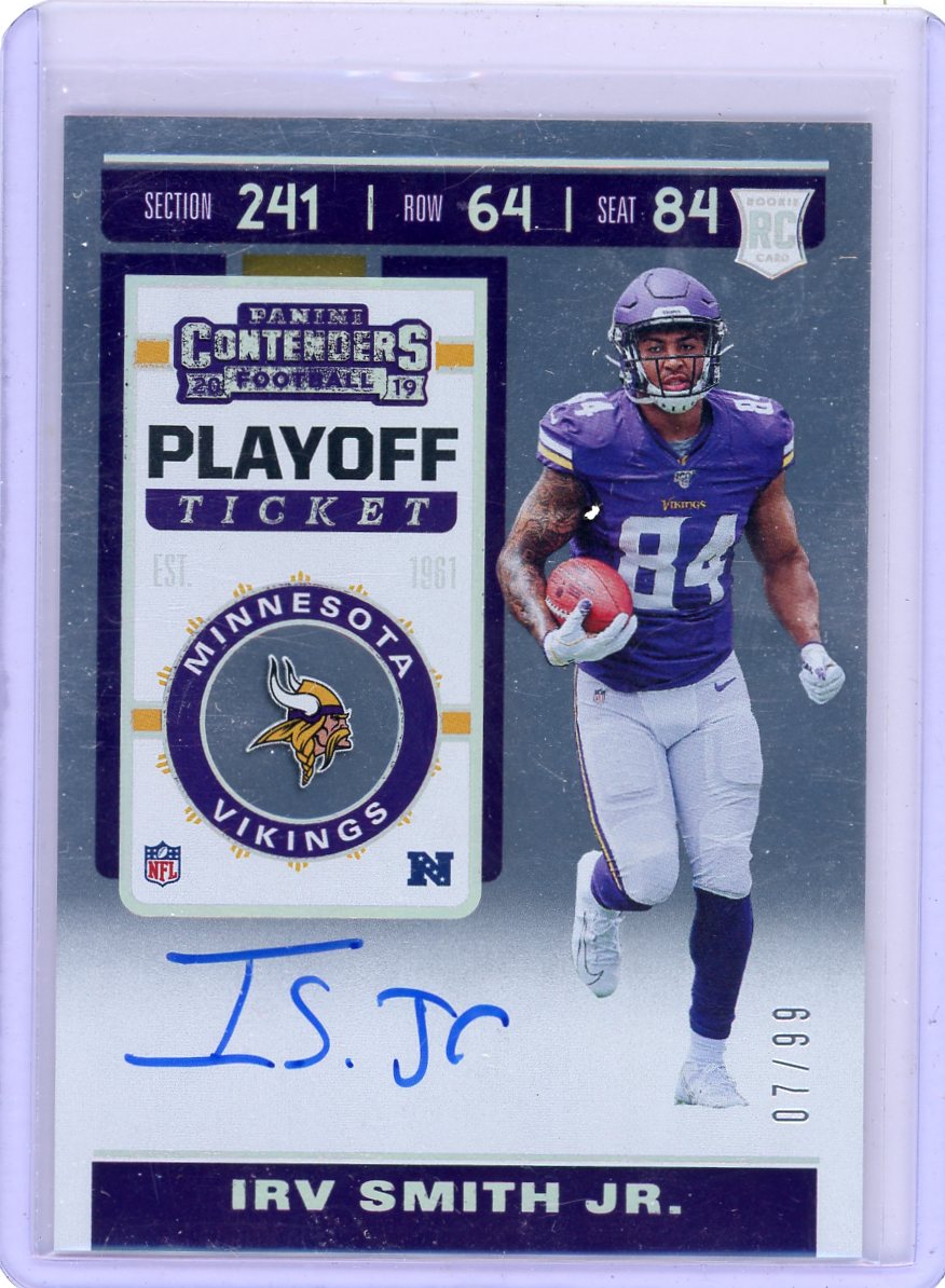 Irv Smith Jr. 2019 Panini Contenders Playoff Ticket Auto RC #'d 07/99