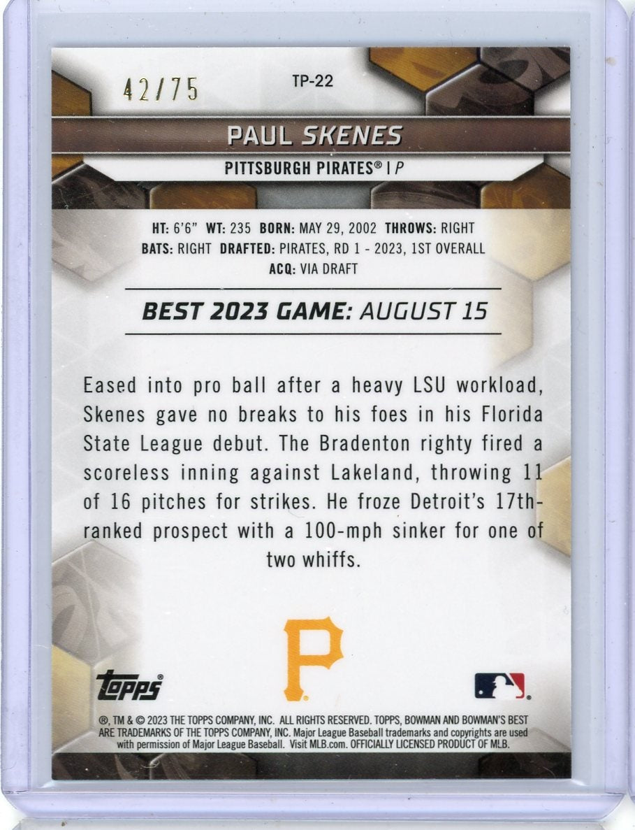 Paul Skenes 2023 Bowman's Best Gold lava ref. #'d 42/75
