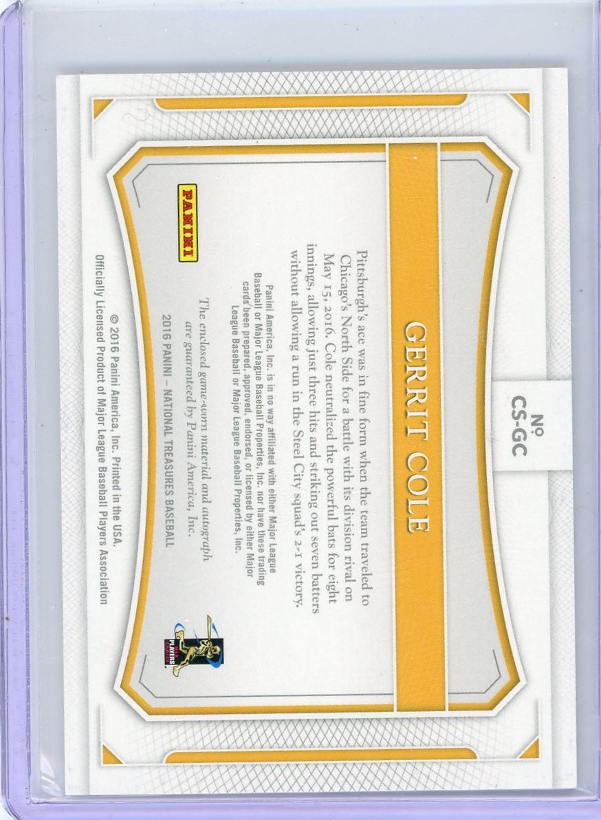 Gerrit Cole 2016 Panini National Treasures Colossal Patch Autograph #'d 20/25