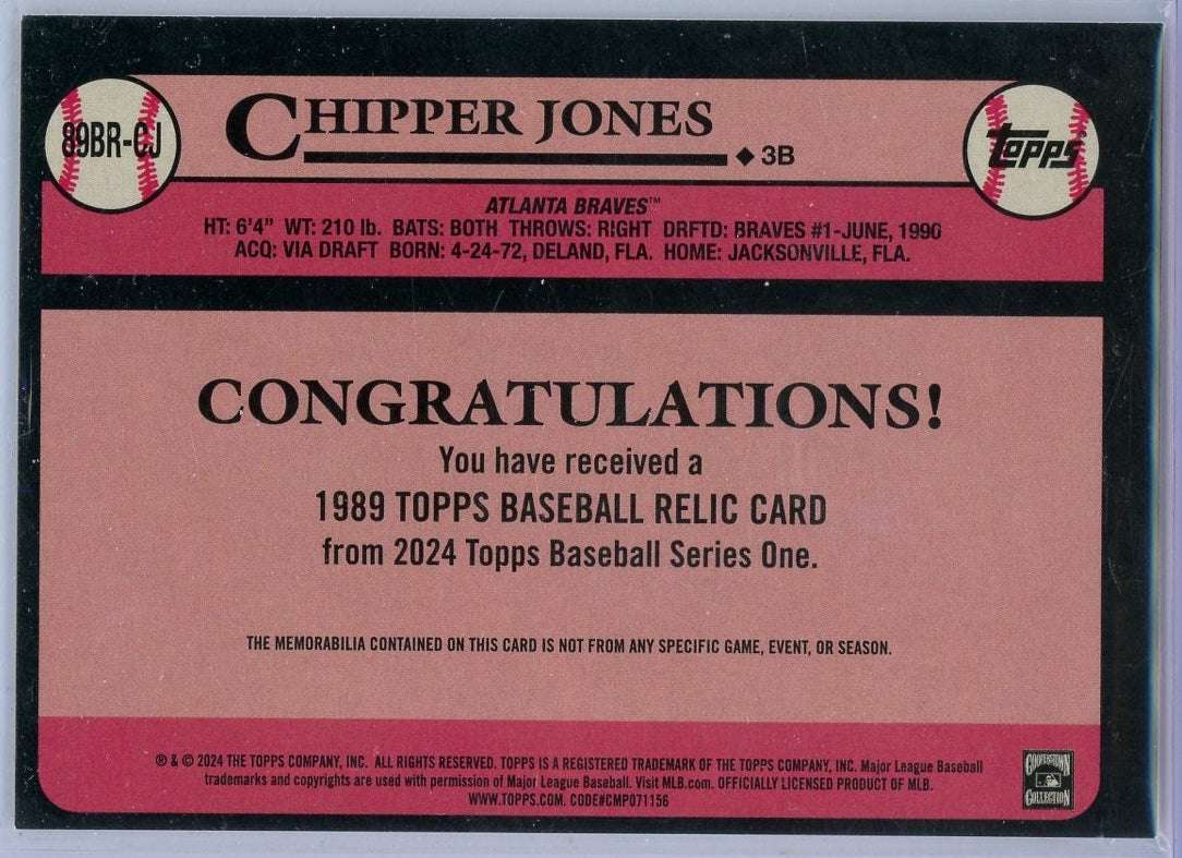 Chipper Jones Topps Baseball Series One #89BR-CJ