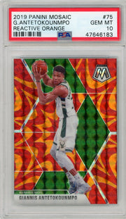 Giannis Antetokounmpo 2019 Panini Mosaic Reactive Orange PSA 10