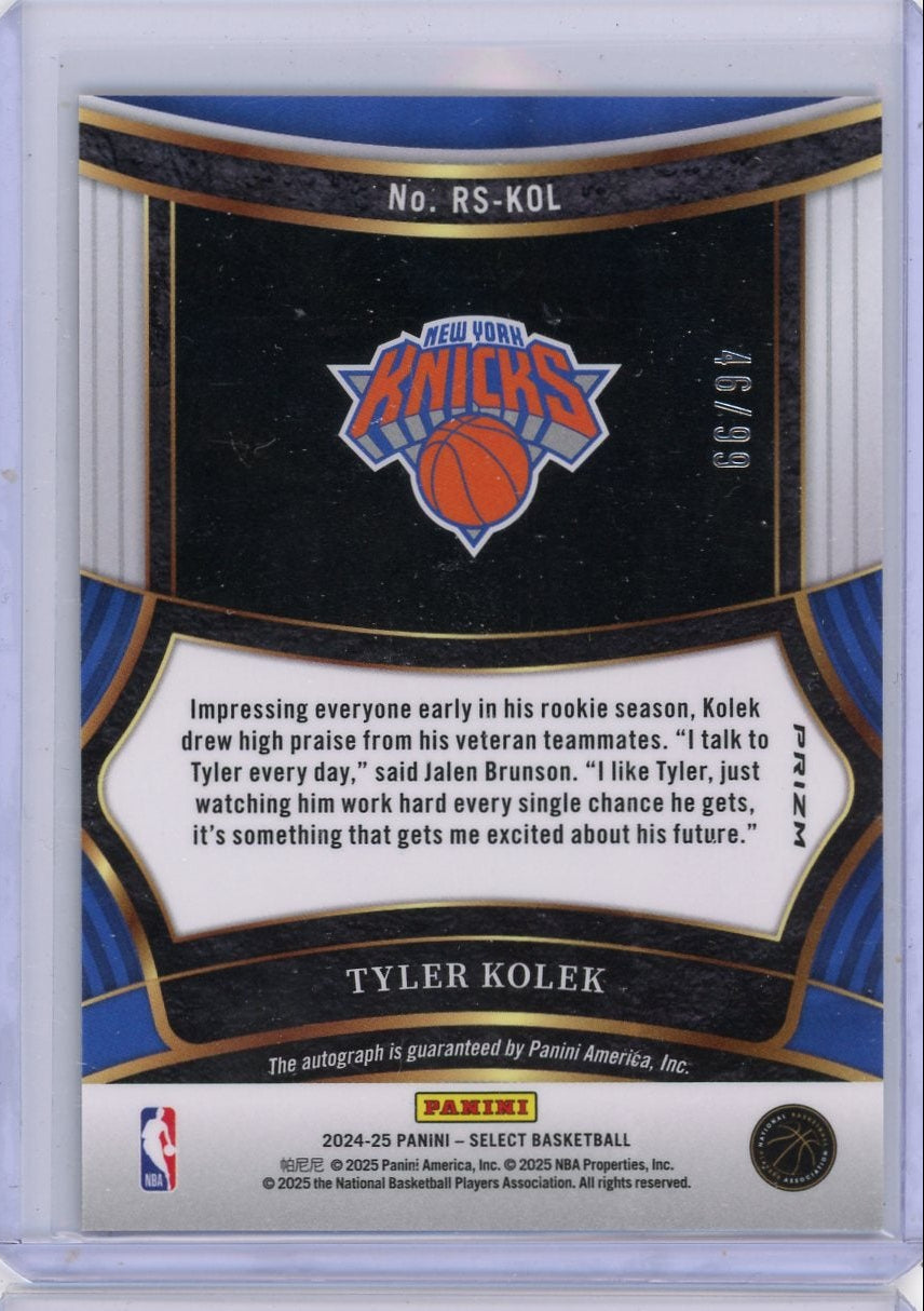 Tyler Kolek 2024-25 Panini Select autograph RC #'d 46/99