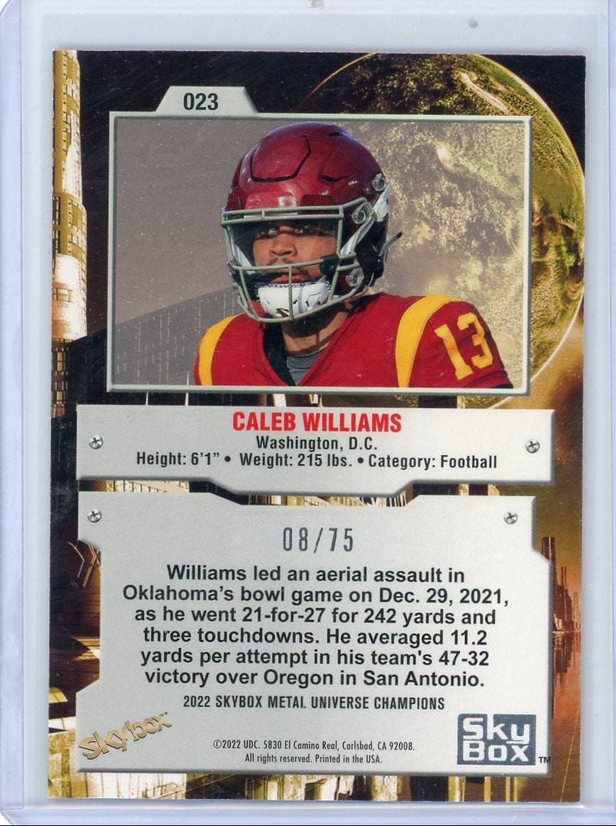 Caleb Williams 2022 Skybox Metal Universe Champions Precious Metal Gems Pink #'d 08/75