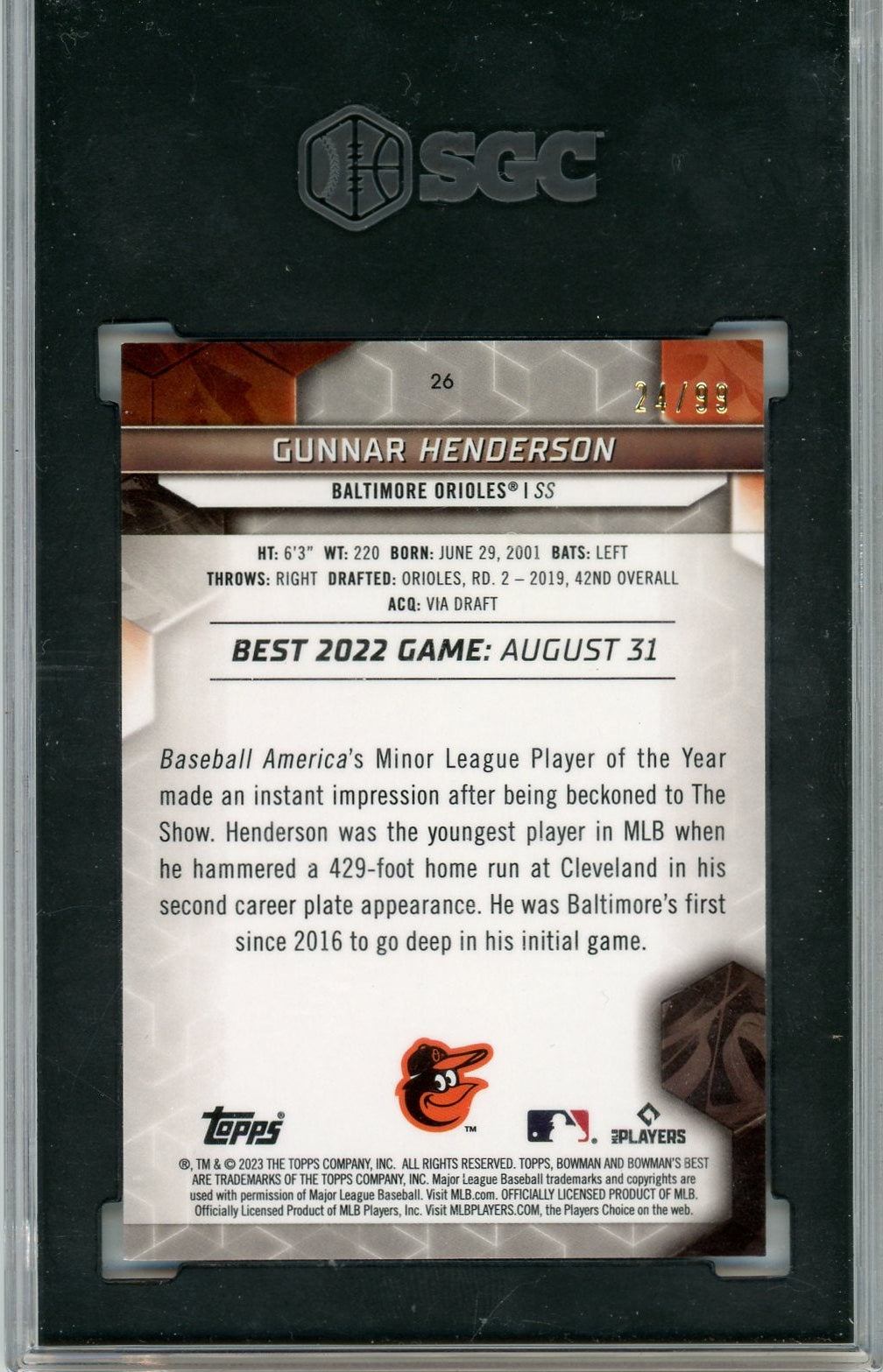 Gunnar Henderson Bowman's Best #26 Green Mini-Diamond Refractor /99