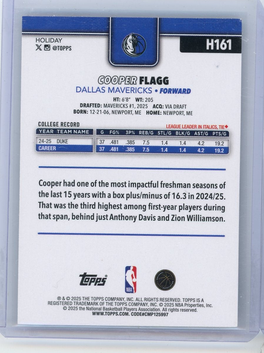 Cooper Flagg 2025-26 Topps Holiday rookie card #H161