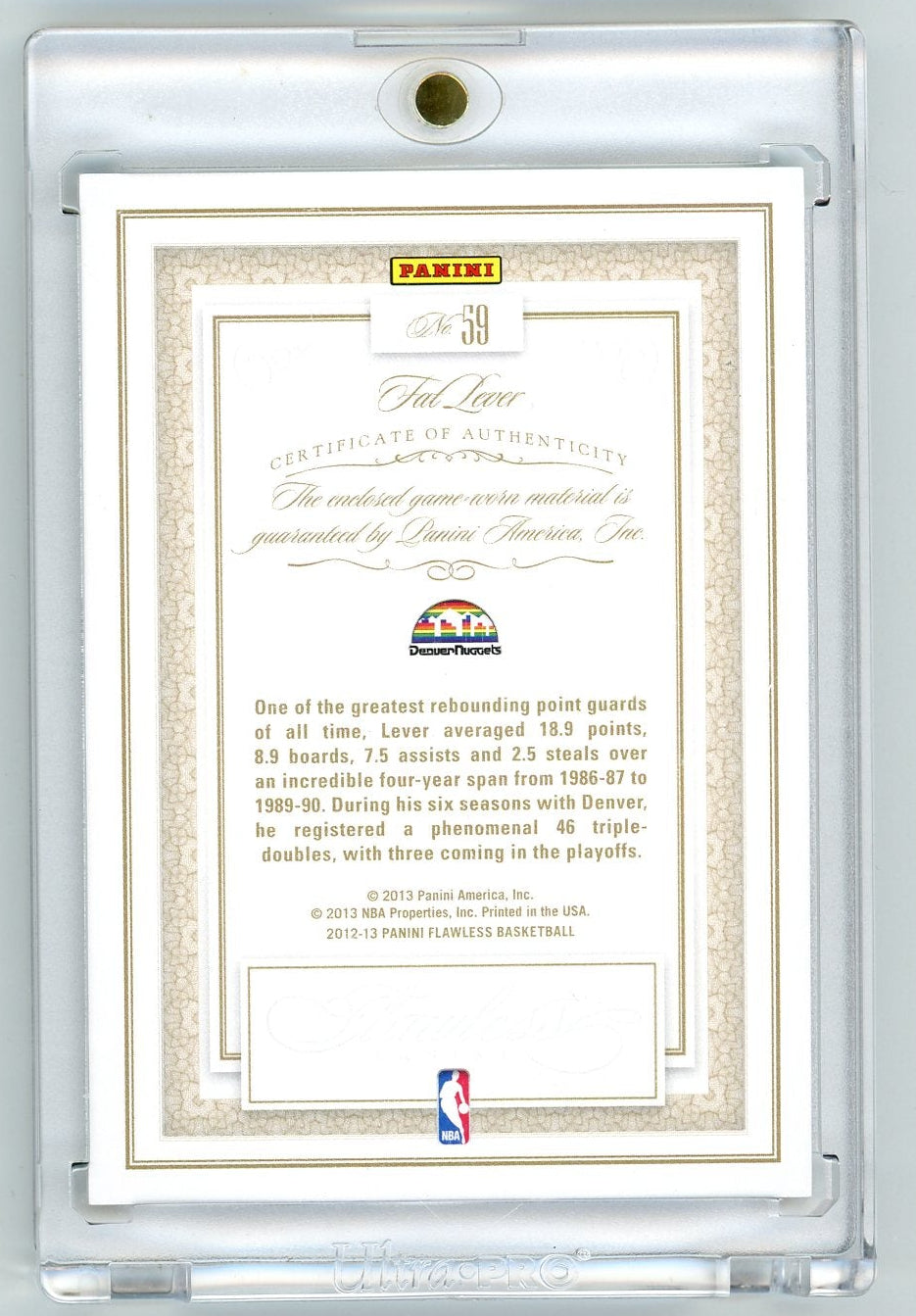 Fat Lever 2012-13 Panini Flawless Authentic Game-Worn Relic #'d 24/24