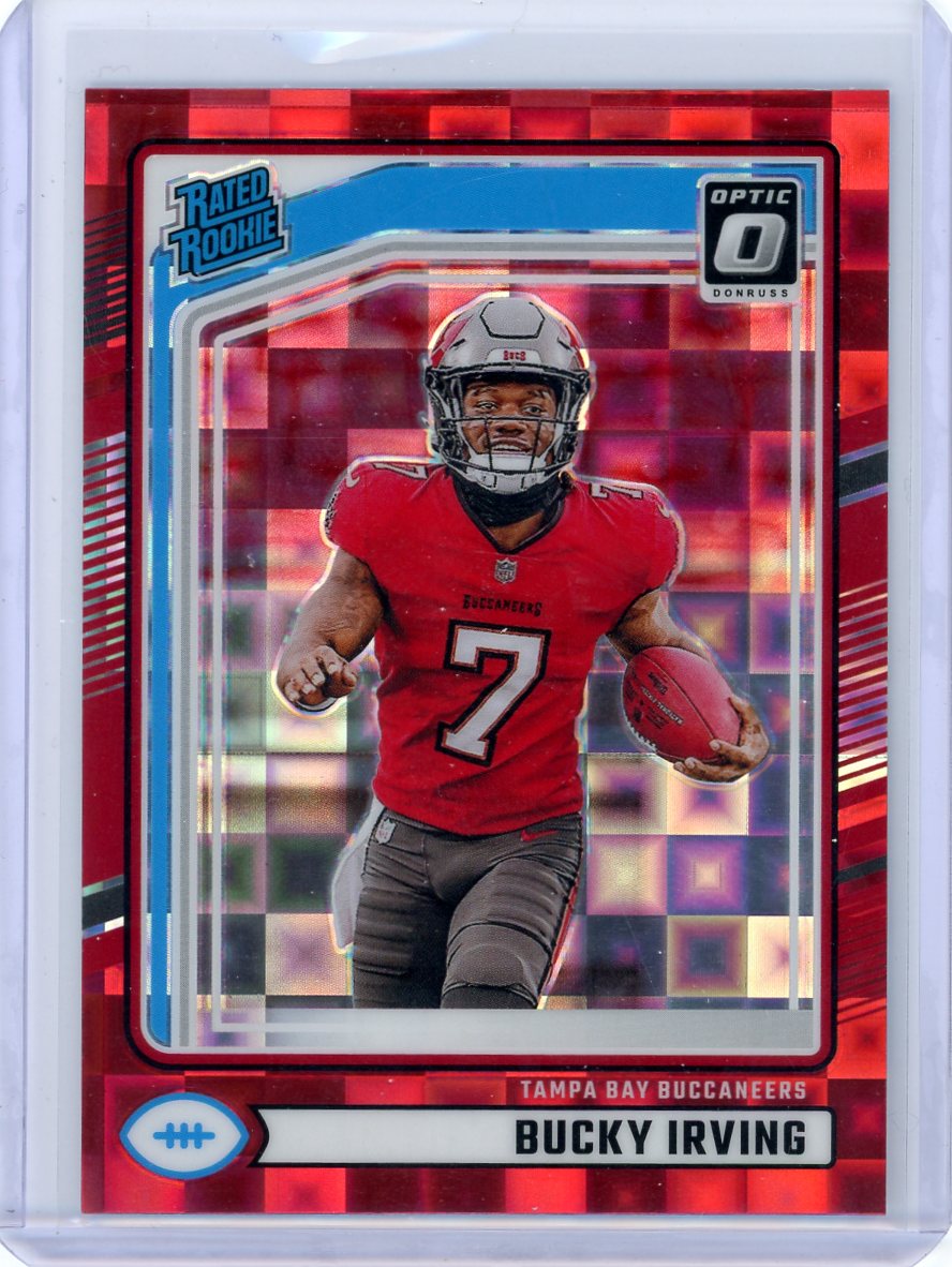 Bucky Irving 2024 Donruss Rated Rookie Optic Preview Red Pandora #301