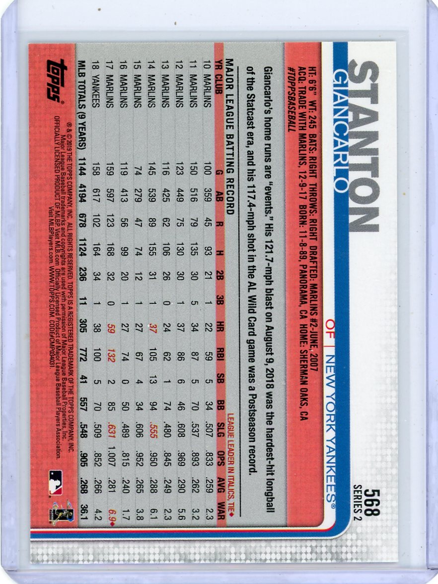 Giancarlo Stanton 2019 Topps Series 2 Image Variation