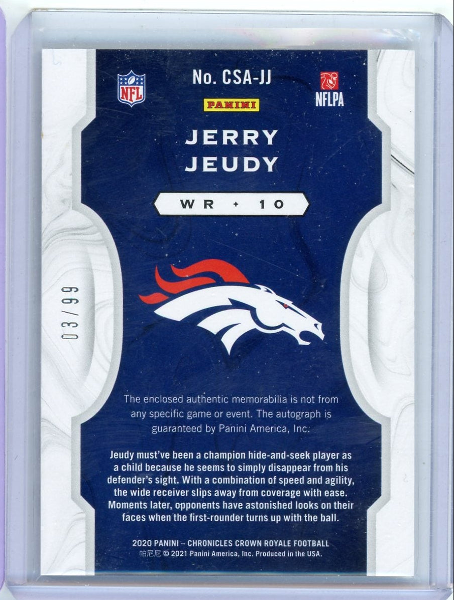 Jerry Jeudy 2020 Panini Chronicles Crown Royale Football Silhouettes Rookie Patch Autograph #'d 03/99