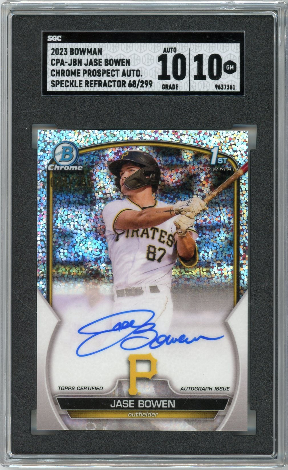 Jase Bowen 2023 Bowman Chrome Speckle Refractor Auto #'d 068/299 SGC 10 Auto 10