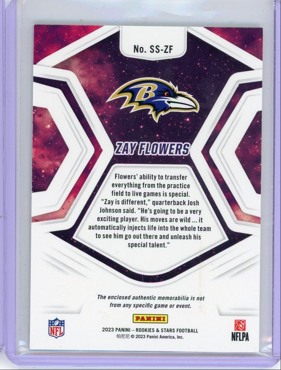 Zay Flowers 2023 Panini Rookies & Stars Star Search relic rc #'d 330/399