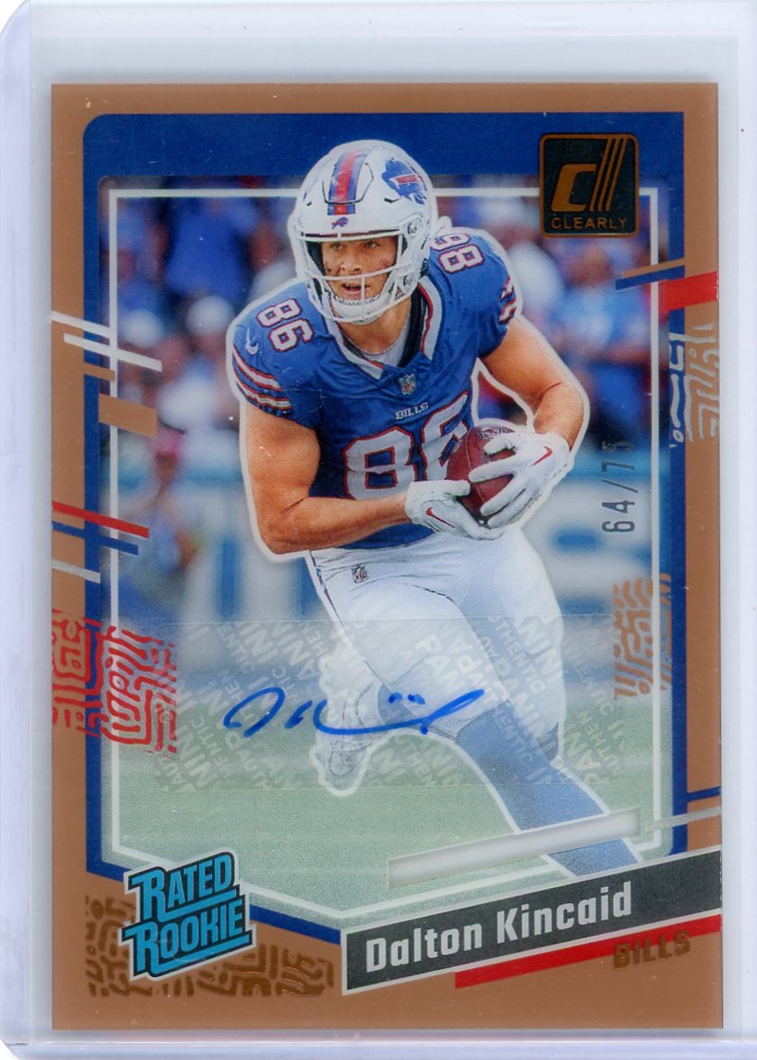 Dalton Kincaid 2023 Clearly Donruss Rated Rookie Autographs Orange #'d 64/75 RC