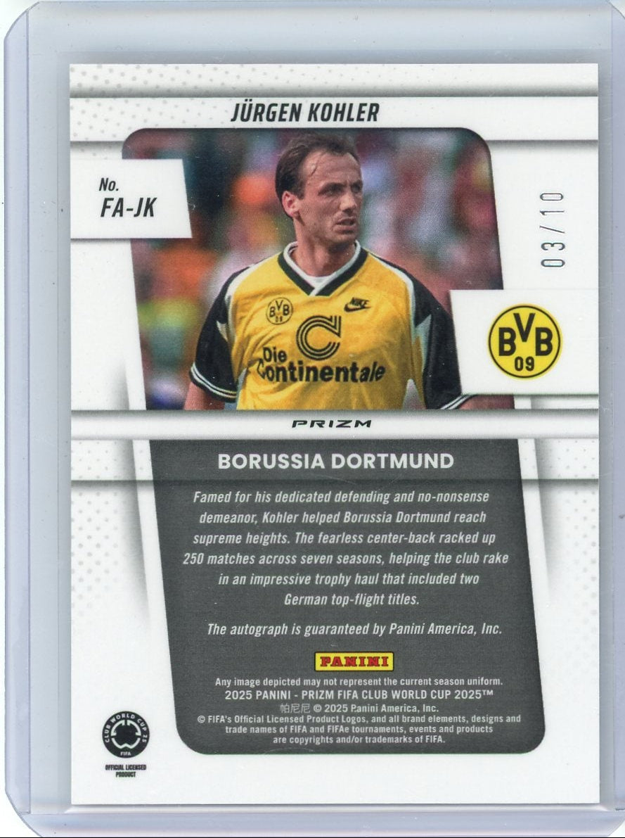 Jurgen Kohler 2025 Panini Prizm autograph gold laser prizm #'d 03/10