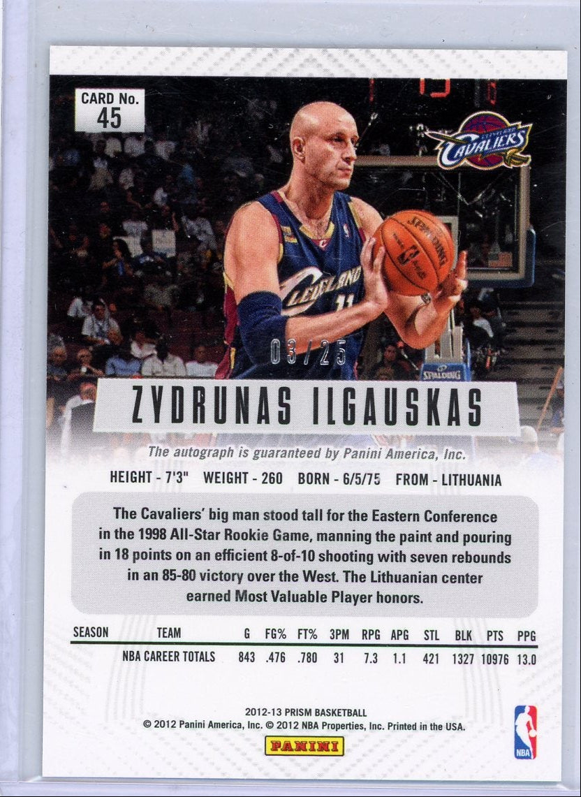 Zydrunas Ilgauskas 2012-13 Panini Prizm autograph silver #'d 03/25
