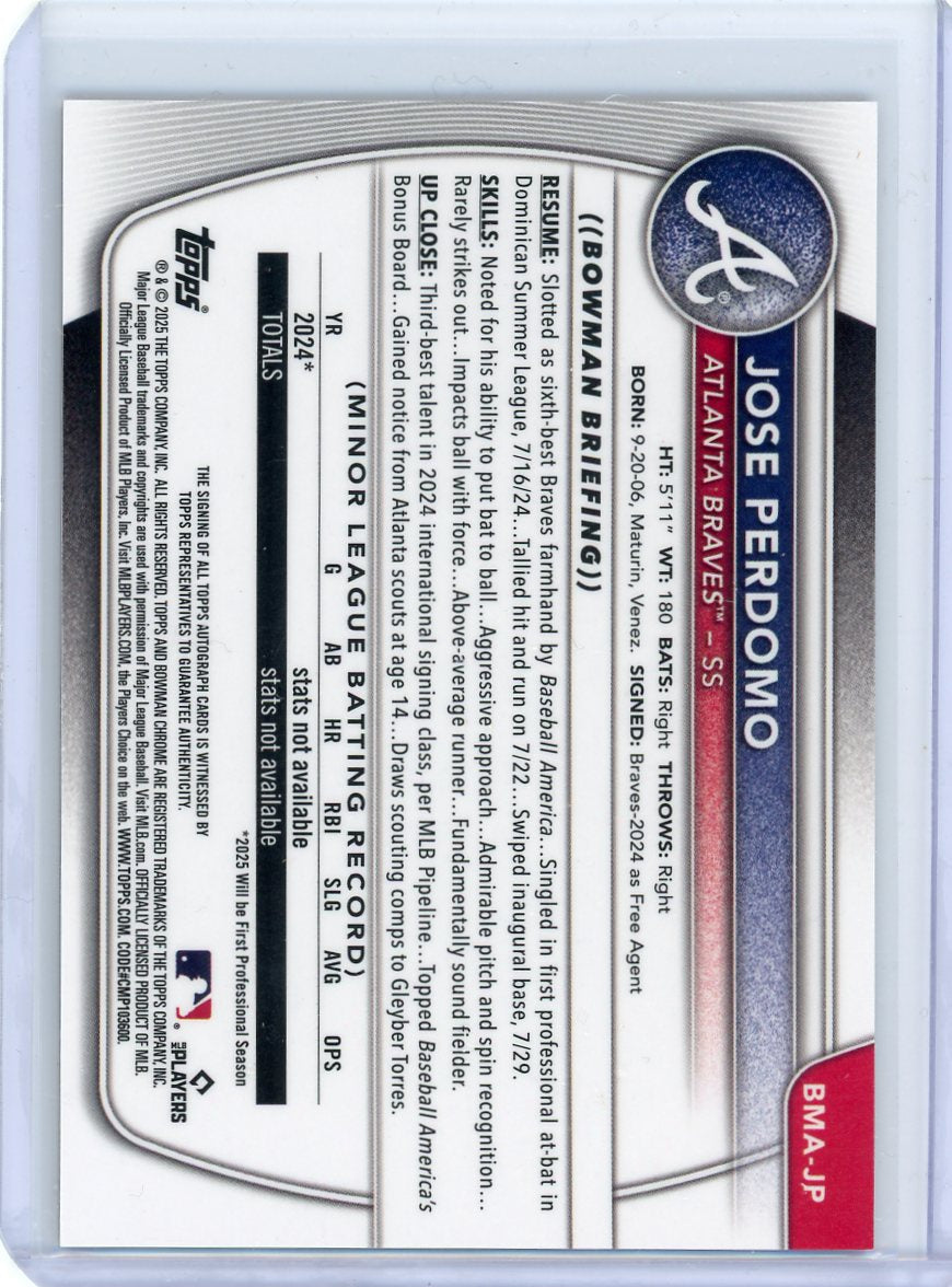 Jose Perdomo 2025 Bowman Chrome Prospects Autographs Mojo Gold Refractor #'d 22/50