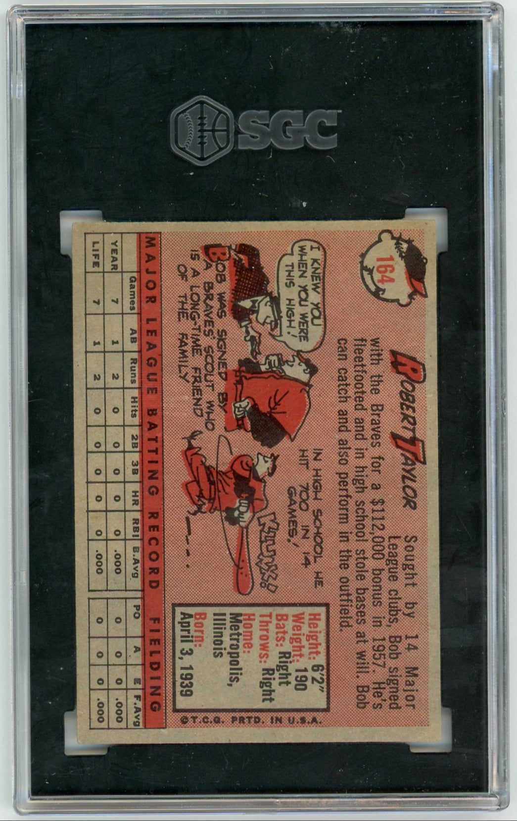 Bob Taylor 1958 Topps #164 SGC 6