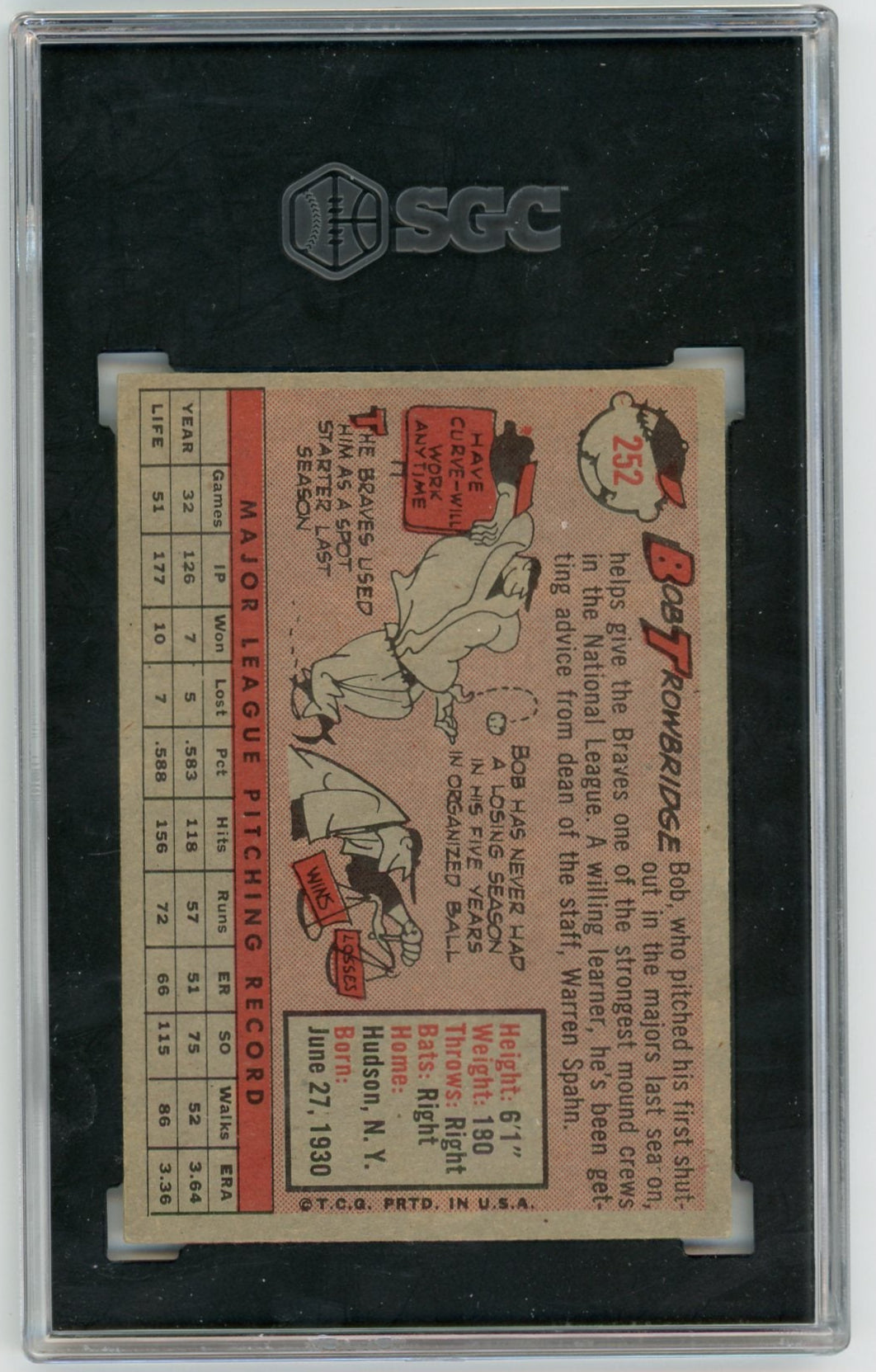 Bob Trowbridge 1958 Topps #252 SGC 5