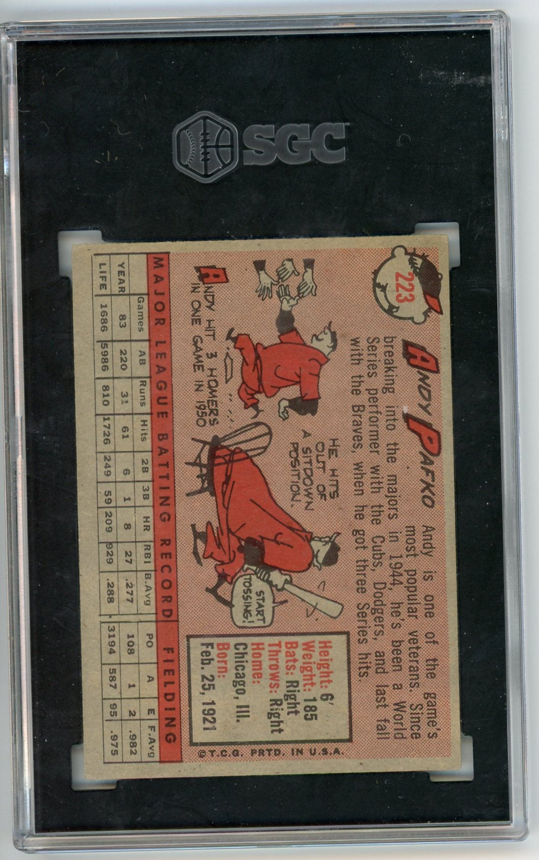 Andy Pafko 1958 Topps #223 SGC 4