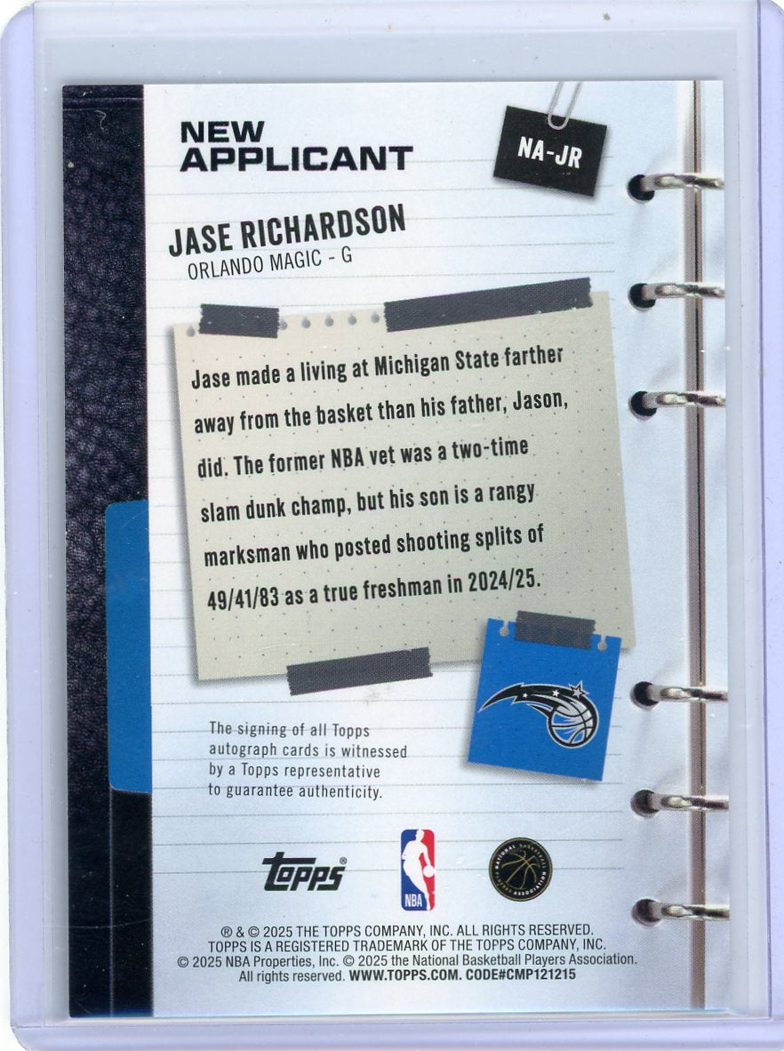 Jace Richardson 2025-26 Topps New Applicants Autographs Holo Foil RC