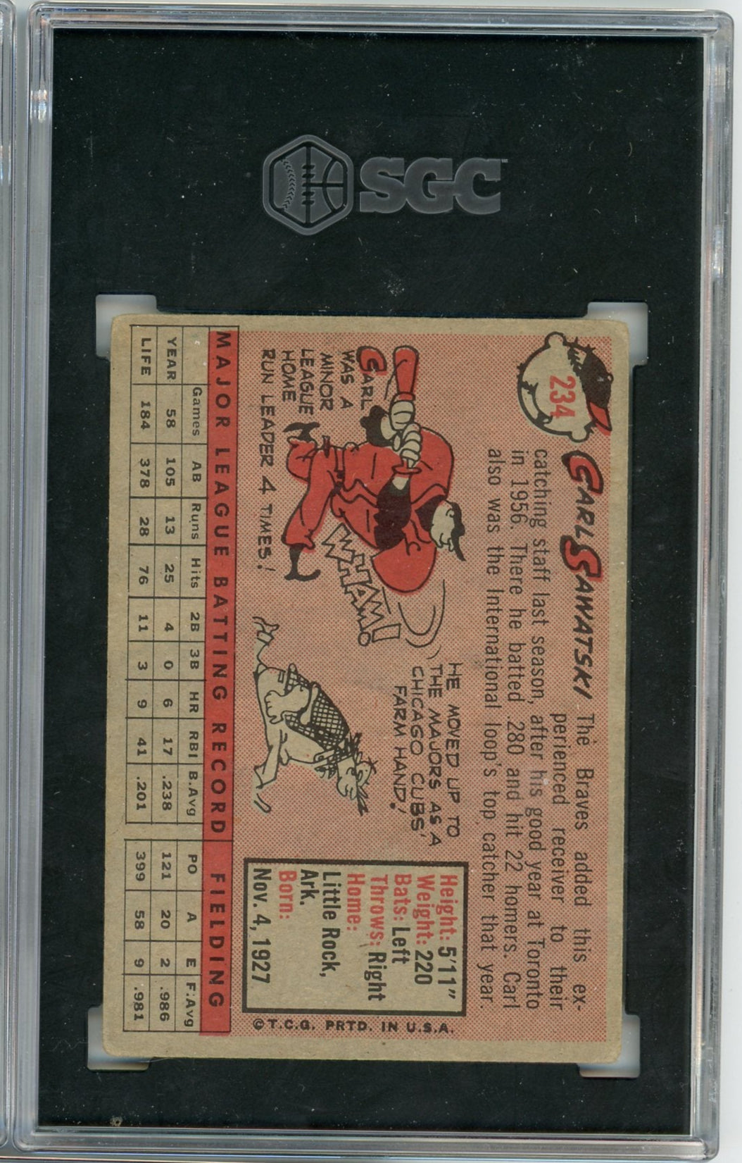 Carl Sawatski 1958 Topps #234 SGC 3