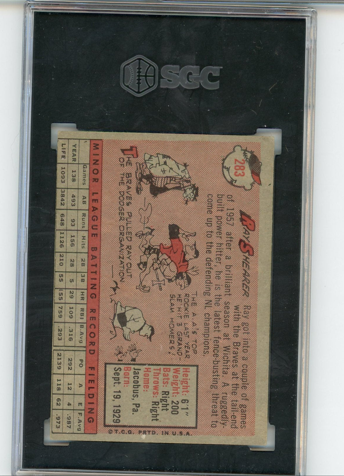 Ray Shearer 1958 Topps #283 SGC 3