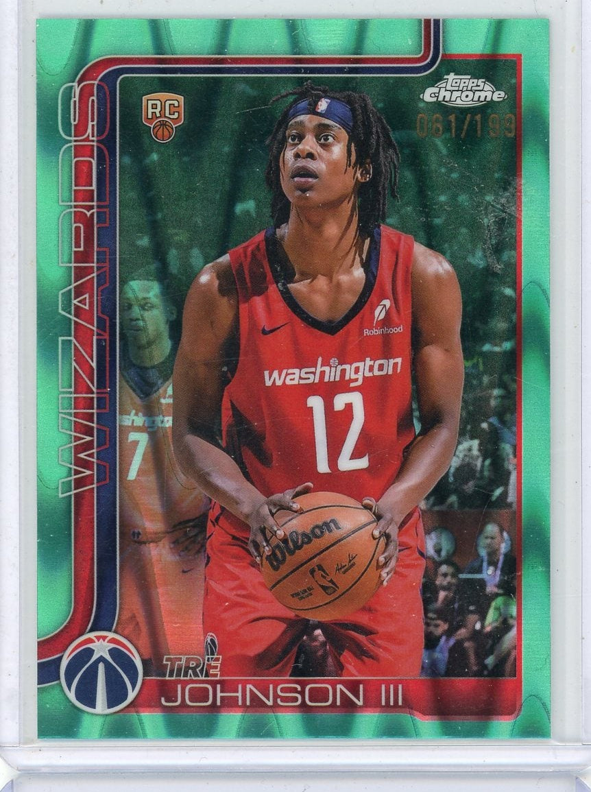 Tre Johnson III 2025-26 Topps Chrome aqua raywave ref. RC #'d 061/199