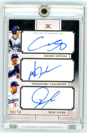 Shohei Ohtani / Yoshinobu Yamamoto / Roki Sasaki 2025 Topps Definitive Collection Trio Autograph Black #'d 8/10