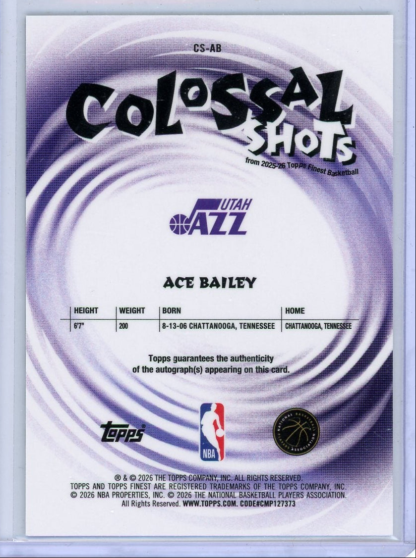 Ace Bailey 2025-26 Topps Finest Colossal Shots purple geometric autograph RC #'d 19/75