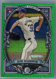 Jacob Misiorowski 2026 Bowman Chrome Bowman Sterling green mojo ref. RC #'d 91/99