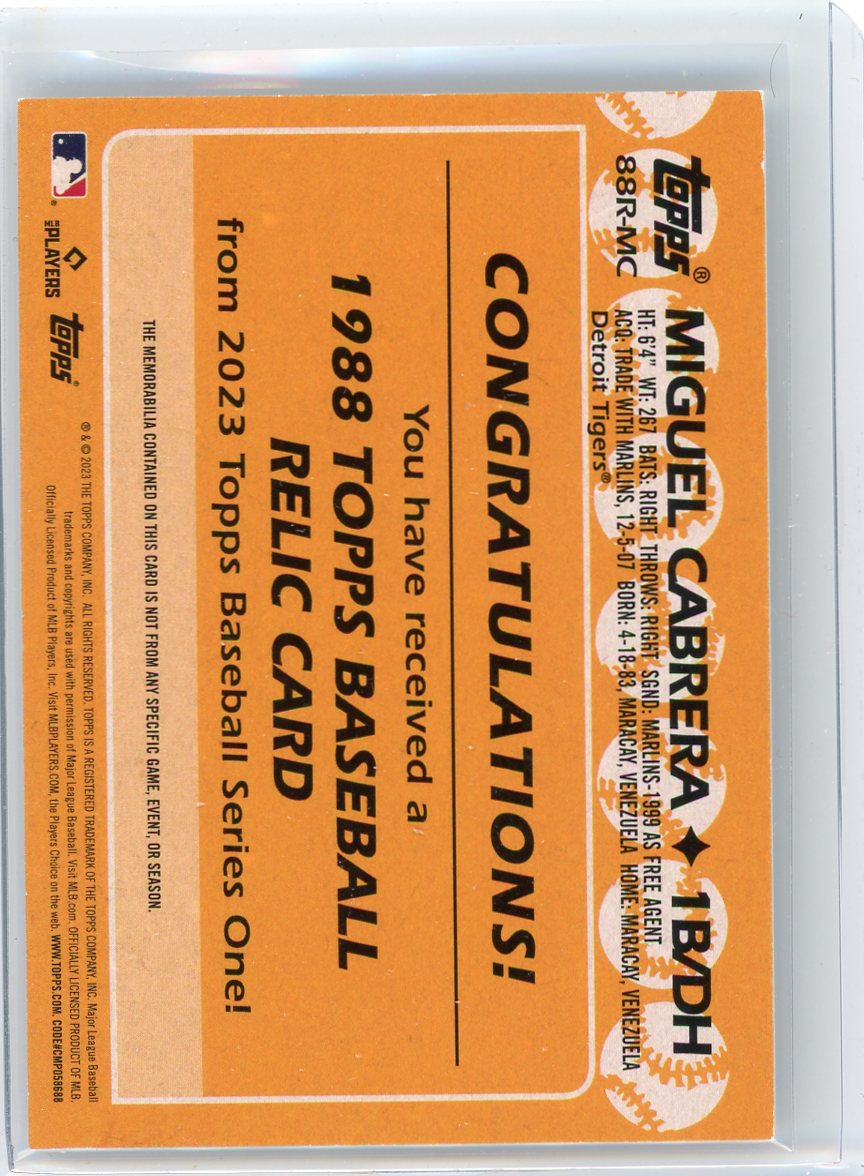Miguel Cabrera 2023 Topps Series 1 35th Anniversary bat relic