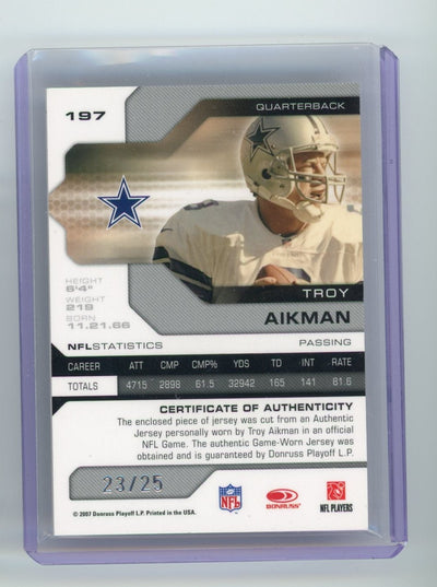 Troy Aikman 2007 Donruss Leaf Limited game-worn prime jersey relic #'d 23/25