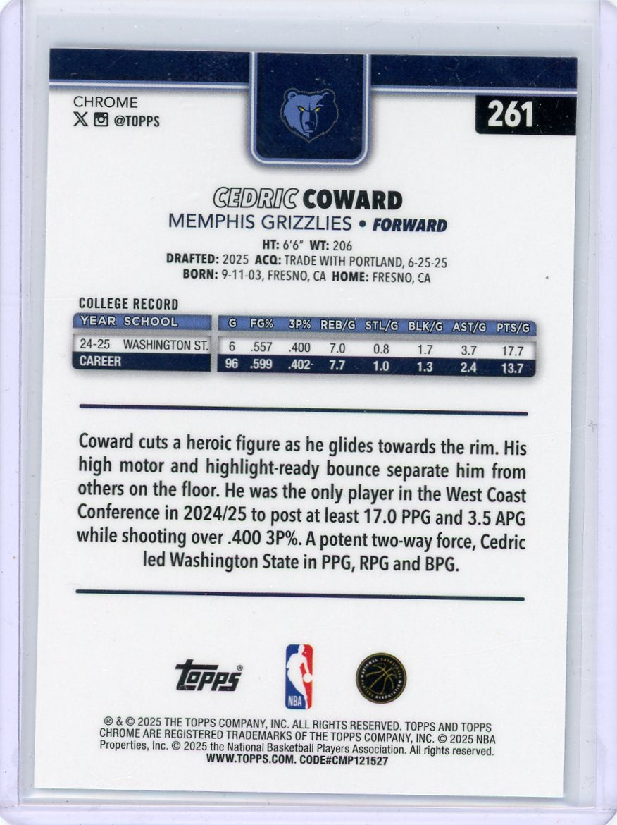 Cedric Coward 2025-26 Topps Chrome Raywave Refractor RC