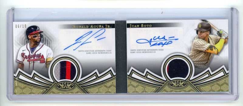 Soto / Acuna Jr. 2023 Topps Tier 1 Dual Autograph Relic Book Card 