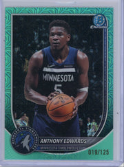 Anthony Edwards 2025-26 Bowman Chrome aqua mojo ref. #'d 019/125