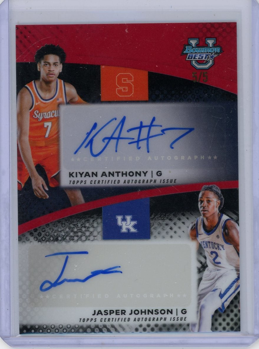 Kiyan Anthony Jasper Johnson 2025-26 Bowman University Best dual autograph red ref. #'d 5/5