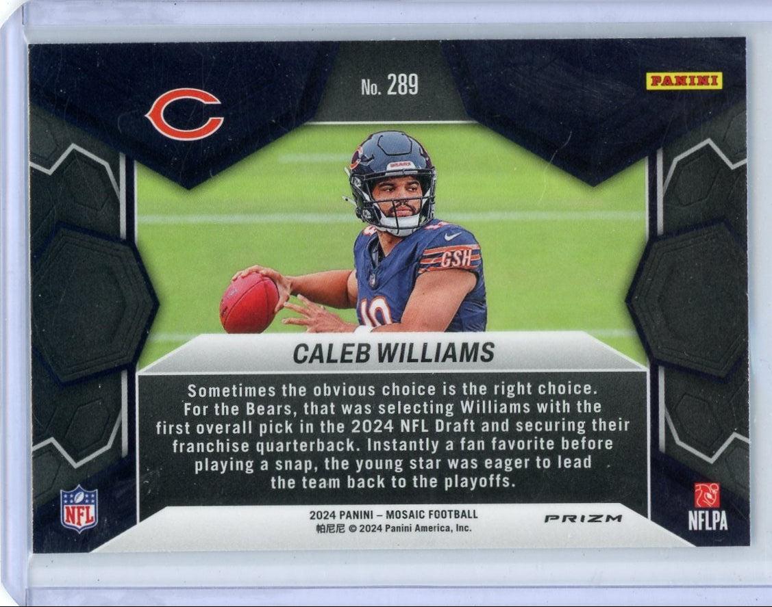 Caleb Williams 2024 Panini Mosaic NFL Debut Reactive Blue RC