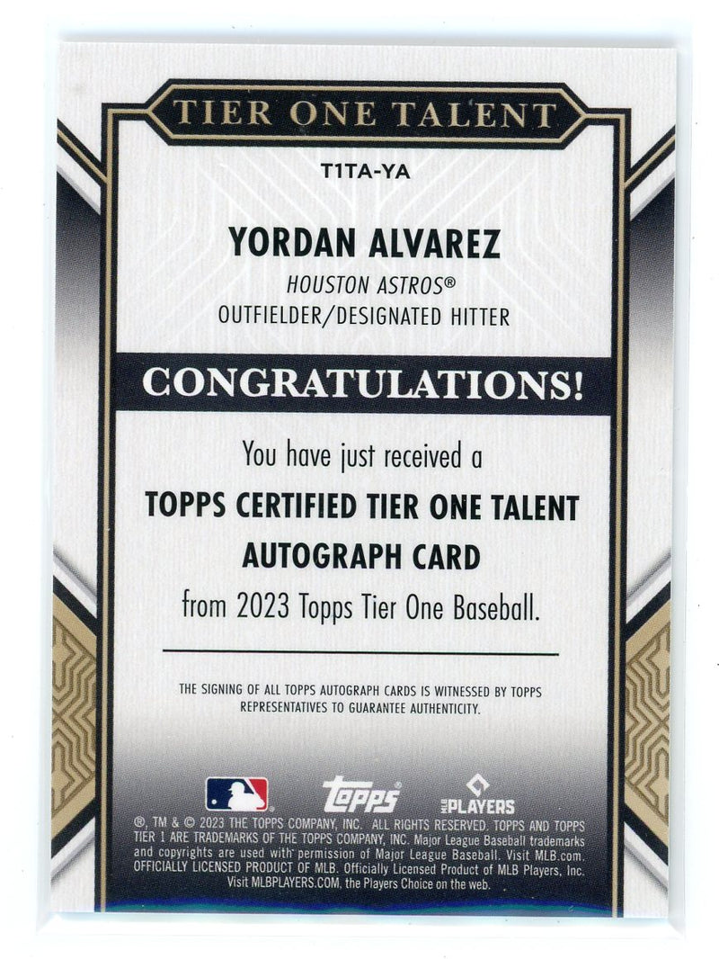 Yordan Alvarez 2023 Topps Tier 1 autograph 