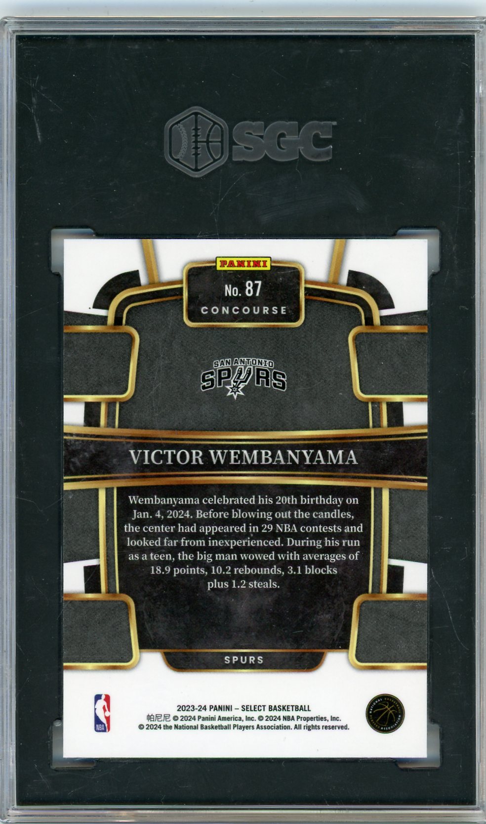 Victor Wembanyama 2023-24 Panini Select Blue retail RC SGC 10