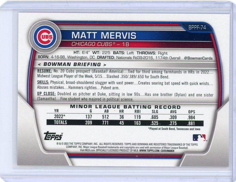 Matt Mervis 2023 1st Bowman 1st Edition paper