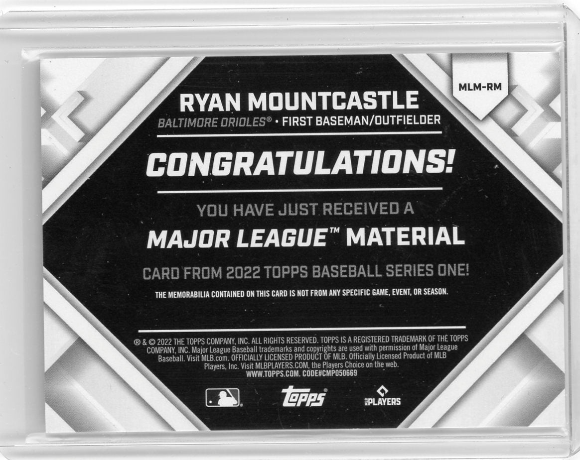 Ryan Mountcastle 2022 Topps Series 1 Major League Material bat relic #'d 48/50