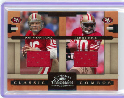Joe Montana Jerry Rice 2008 Donruss Classics classic combos dual game-used jersey relic #'d 175/250